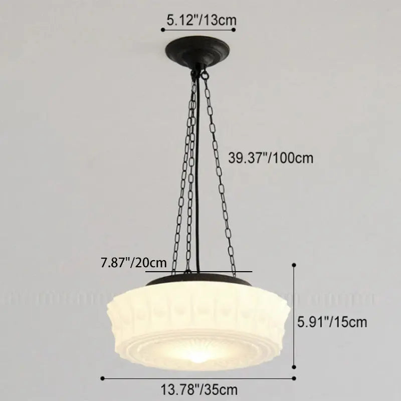Traditional French Iron Glass Stripes Round Drum LED Semi-flush Mount Ceiling Light for Living Room & Bedroom Lumendat