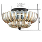 Contemporary Luxury Floral Glass Iron 3-Light Semi-Flush Mount Ceiling Light For Bedroom