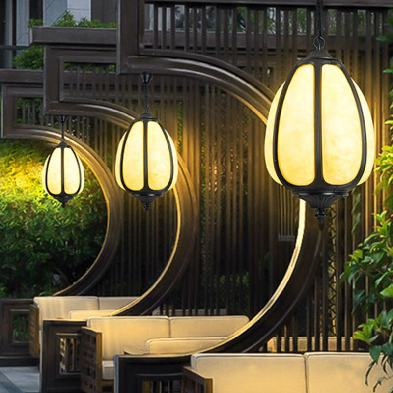 Modern Art Deco Cast Aluminum Oval Pumpkin 1-light Pendant Light for Outdoor Patio BulbSquare