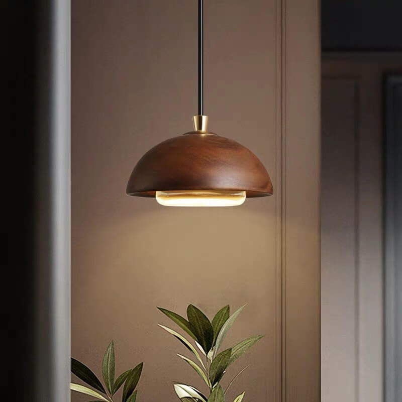 Nordic Minimalist Solid Wood Dome Glass Lampshade LED Pendant Light BulbSquare