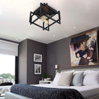 Contemporary Industrial Square Iron 2-light Semi-flush Mount Ceiling Light for Living Room