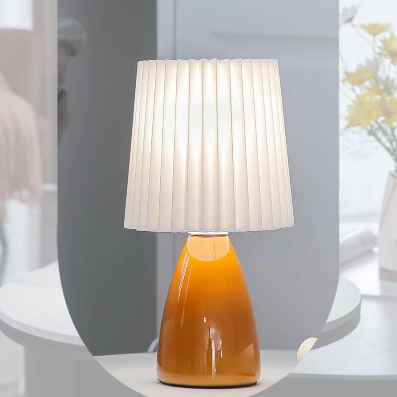 Nordic Vintage Pleated Shade Glass Base 1-Light Table Lamp Lumendat