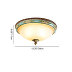 Traditional European Engraved Resin Frame Glass Dome Shade 2-Light Flush Mount Ceiling Light For Living Room