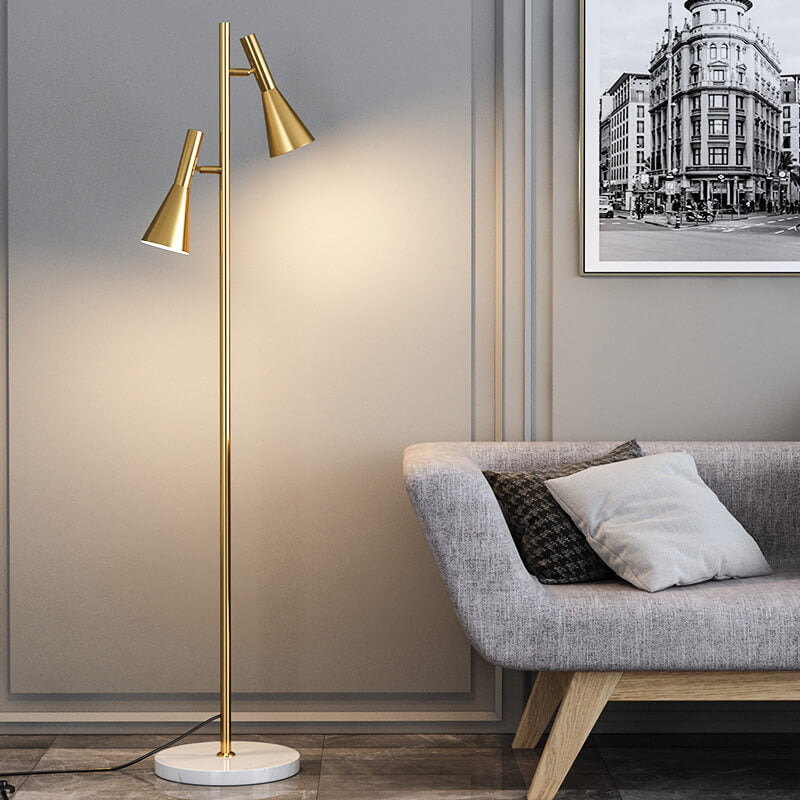 Modern Minimalist Marble Iron Horn Shade Rotatable 2-Light Standing Floor Lamp For Living Room & Bedroom Lumendat