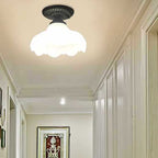 Contemporary Retro Floral Bell Round Iron Glass 1-Light Semi-Flush Mount Ceiling Light For Hallway Lumendat