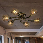 Industrial Vintage Water Pipe Round Iron 4/6/8 Light Flush Mount Ceiling Light BulbSquare