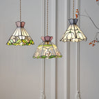 Vintage Tiffany Rose Flower Conical Stained Glass 1-light Pendant Light BulbSquare