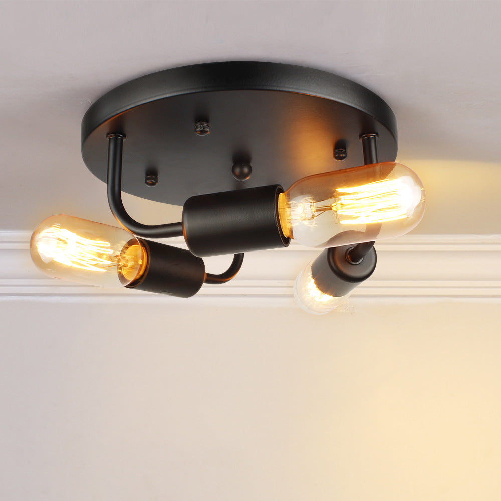 Traditional Vintage Round Iron 3-Light Industrial Flush Mount Ceiling Light For Living Room