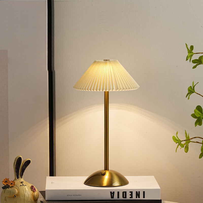 Contemporary Scandinavian Rechargeable Iron Fabric Conic Pleated 1-Light Table Lamp For Bedside Lumendat