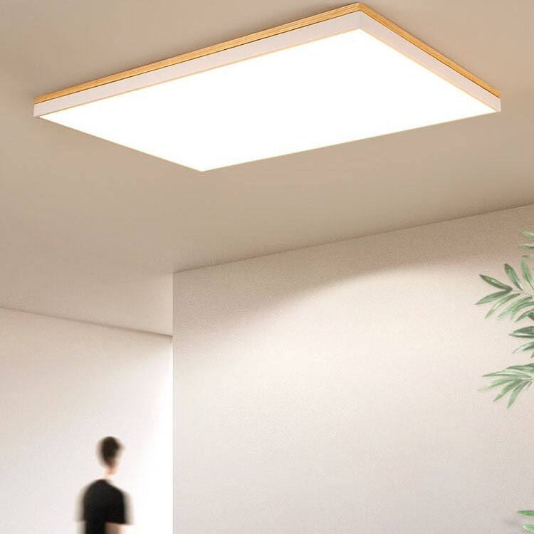 Modern Minimalist Solid Wood Acrylic Square Rectangle LED Flush Mount Ceiling Light for Living Room BulbSquare