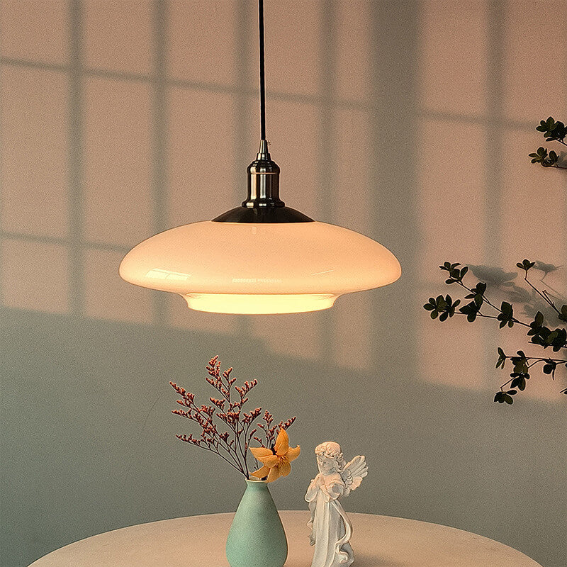 French Modern Cream Oval Glass Metal 1-light Pendant Light