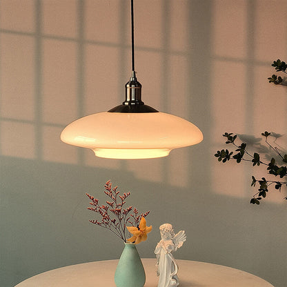 French Modern Cream Oval Glass Metal 1-light Pendant Light