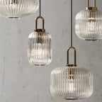 Contemporary Nordic Round Oval Pumpkin Stainless Steel Striped Glass 1-light Pendant Light for Living Room BulbSquare