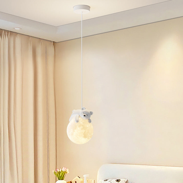 Contemporary Creative Resin Animal Rabbit Moon 1-light Kids Pendant Light for Living Room BulbSquare