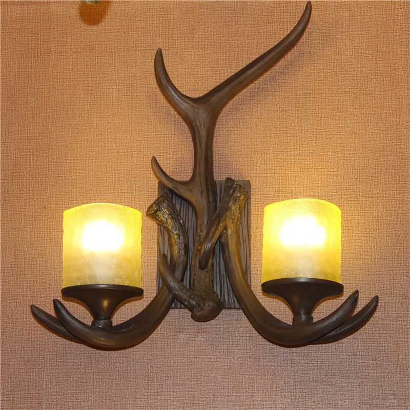 Traditional Vintage Resin Iron Antler 1/2 Light Wall Sconce Lamp For Hallway