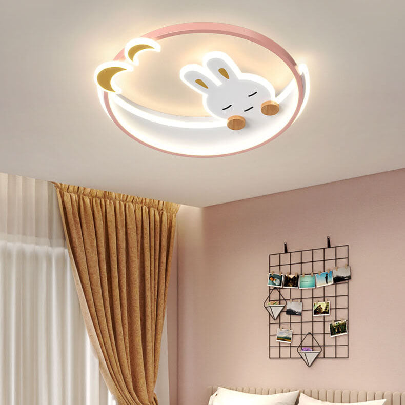 Lumendat Modern Creative Cartoon Rabbit Iron Round LED Kids Flush Mount Ceiling Light Lumendat