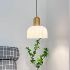 Japanese Wabi-sabi Brass Semi-circle Pleated Glass 1-light Pendant Light