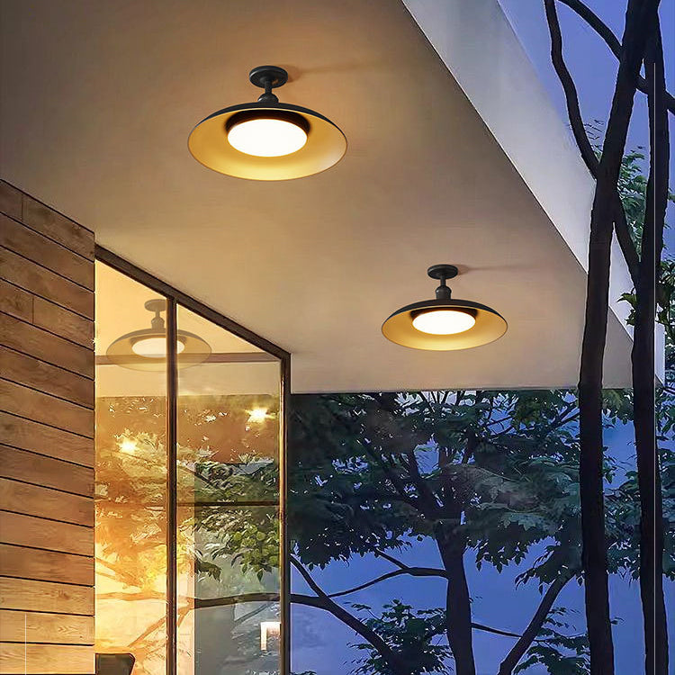 Contemporary Scandinavian Carbonized Steel Round Waterproof 1-light Semi-flush Mount Ceiling Light for Outdoor Patio