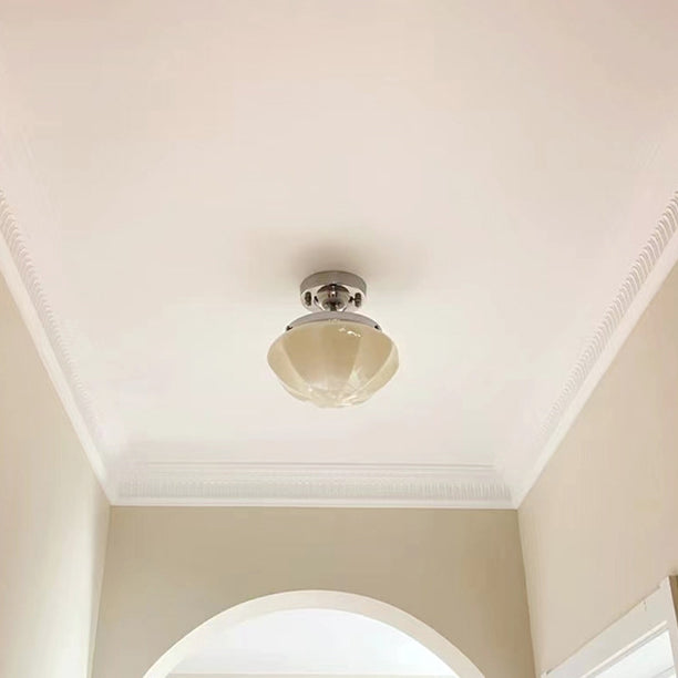 Traditional French Iron Glass Hemispheroid Ripple 1-light Semi-flush Mount Ceiling Light for Hallway