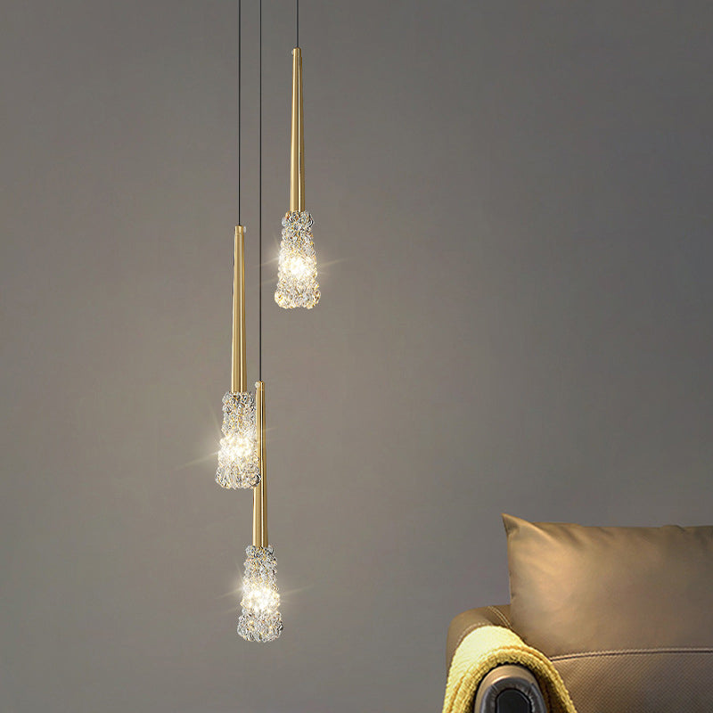 Contemporary Luxury Full Copper Water-ripple Glass Shade 1-light Pendant Light for Living Room