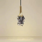 Modern Luxury Copper Irregular Crystal Stone LED Pendant Light for Living Room BulbSquare