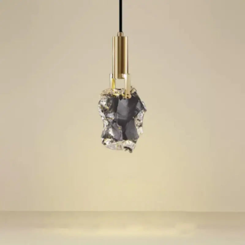 Modern Luxury Copper Irregular Crystal Stone LED Pendant Light for Living Room BulbSquare
