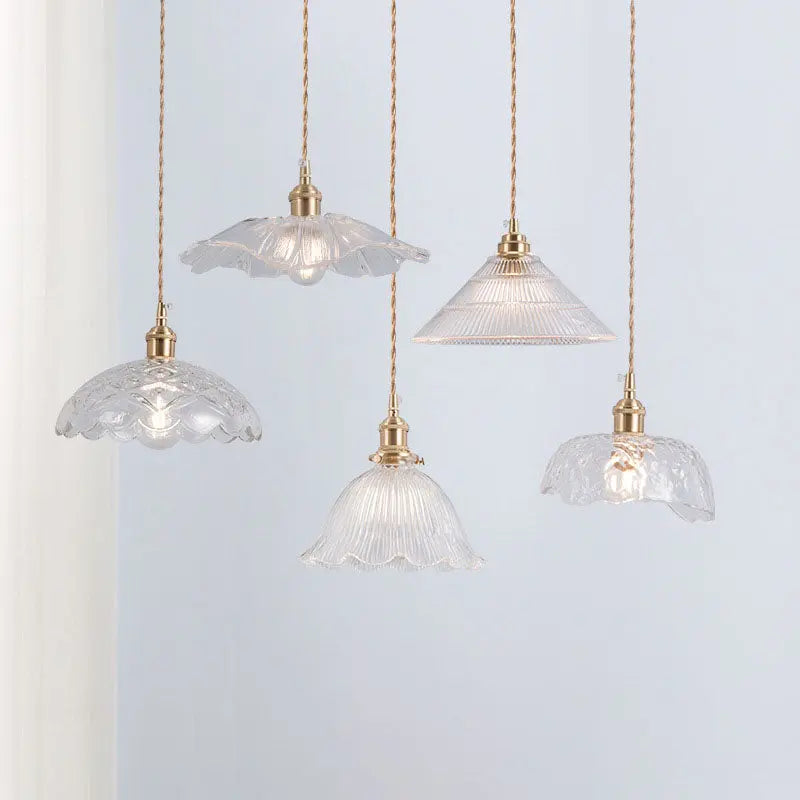 Nordic Vintage Clear Glass Flower Shape Brass 1-light Pendant Light modern luxury lighting fixture