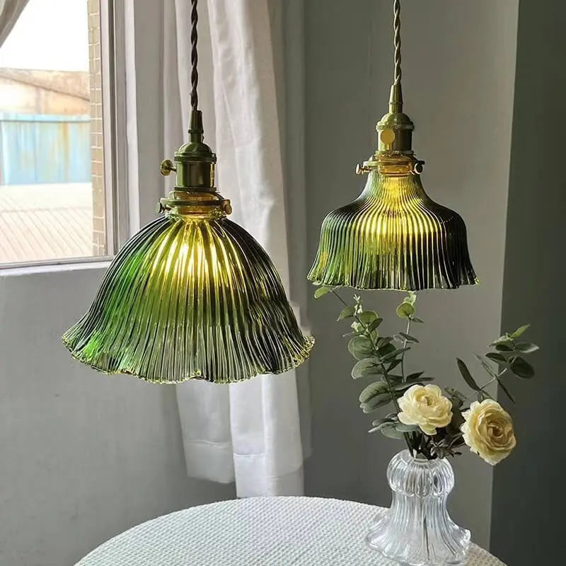 Nordic Modern Minimalist Flower Copper Walnut Glass 1-light Pendant Light Lumendat
