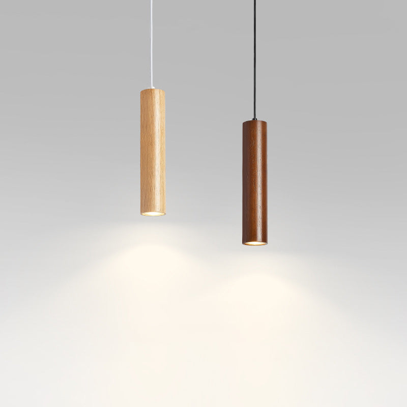 Modern Minimalist Rubberwood Cylinder Spotlight LED Pendant Light for Bedroom BulbSquare