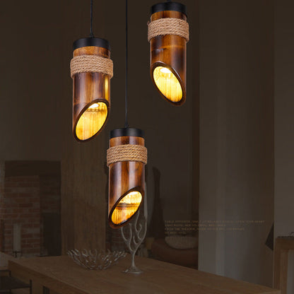 Rustic Vintage Hemp Rope Bamboo 1-light Pendant Light
