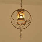 Traditional Vintage Round Trapezoidal Animal Iron 1-light Pendant Light for Living Room BulbSquare