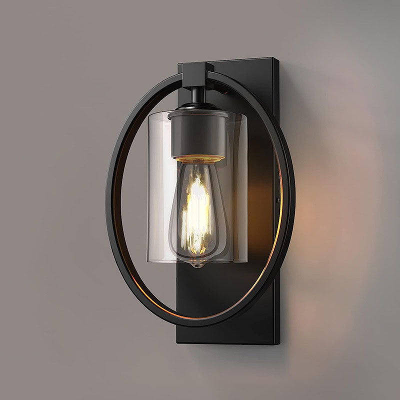 Industrial Retro Iron Circle Ring Glass Cylinder Shade 1-Light Wall Sconce Lamp Lumendat