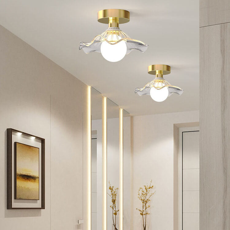 Modern Light Luxury Glass Flower Design Iron 1-light Semi-flush Mount Ceiling Light