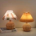 Contemporary Nordic Rattan Fabric Pleated Conic Ball LED Table Lamp For Bedroom Lumendat