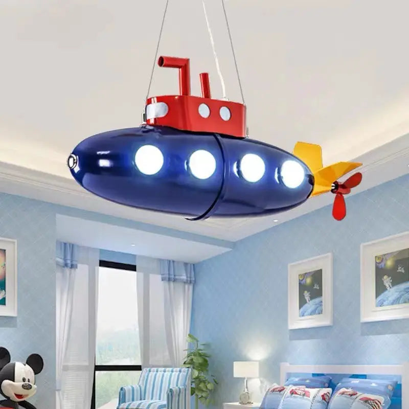 Contemporary Creative Cartoon Submarine Iron LED Kids Chandelier for Bedroom BulbSquare