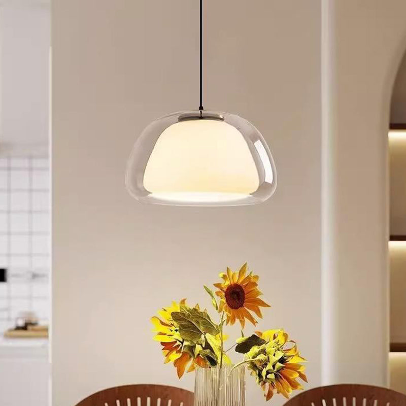 Contemporary Scandinavian Half Round Jelly Iron Glass 1-light Pendant Light for Bedroom