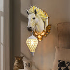 Modern Eclectic Resin Horse Head Decor Crystal Round Shade 1-Light Wall Sconce Lamp For Living Room Lumendat