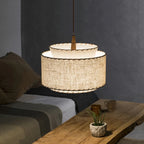 Contemporary Boho Double Cylinder Fabric Shade 1-light Pendant Light for Living Room