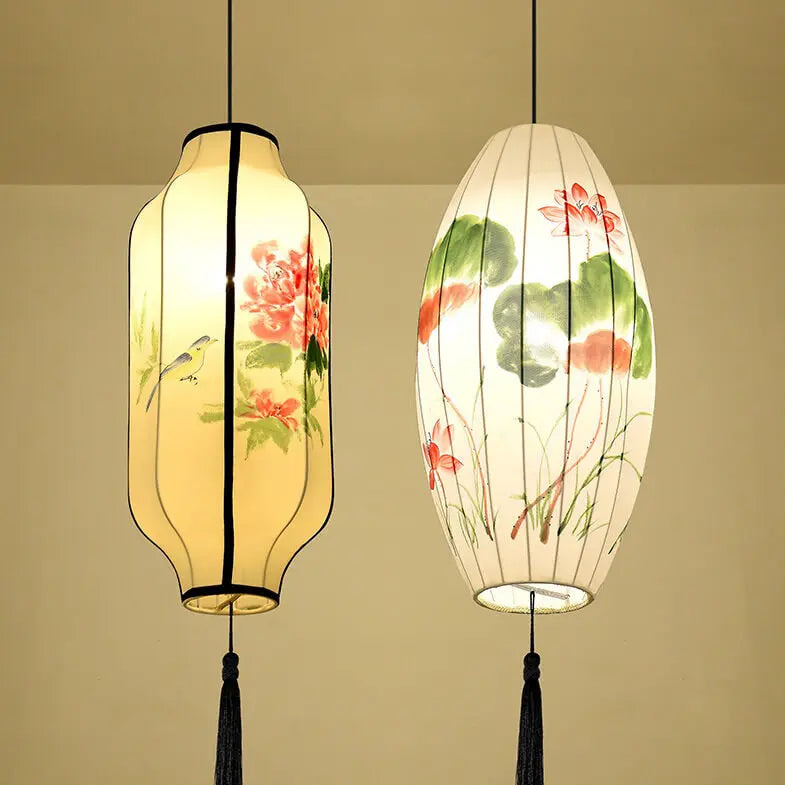 Oriental Antique Handmade Oval Lantern Fabric 1-light Pendant Light Lumendat