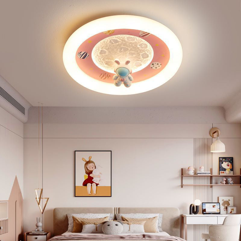 Lumendat Modern Art Deco Kids Iron Resin Acrylic Round Moon Astronaut LED Flush Mount Ceiling Light For Bedroom Lumendat