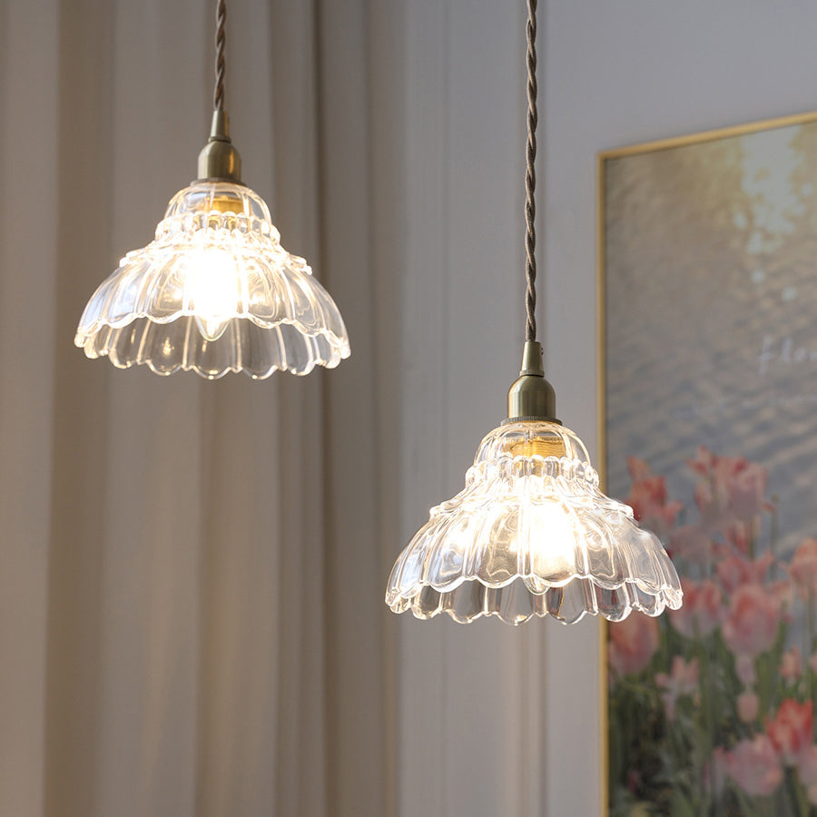 Modern Minimalist Bellflower Brass Glass 1-light Pendant Light for Living Room