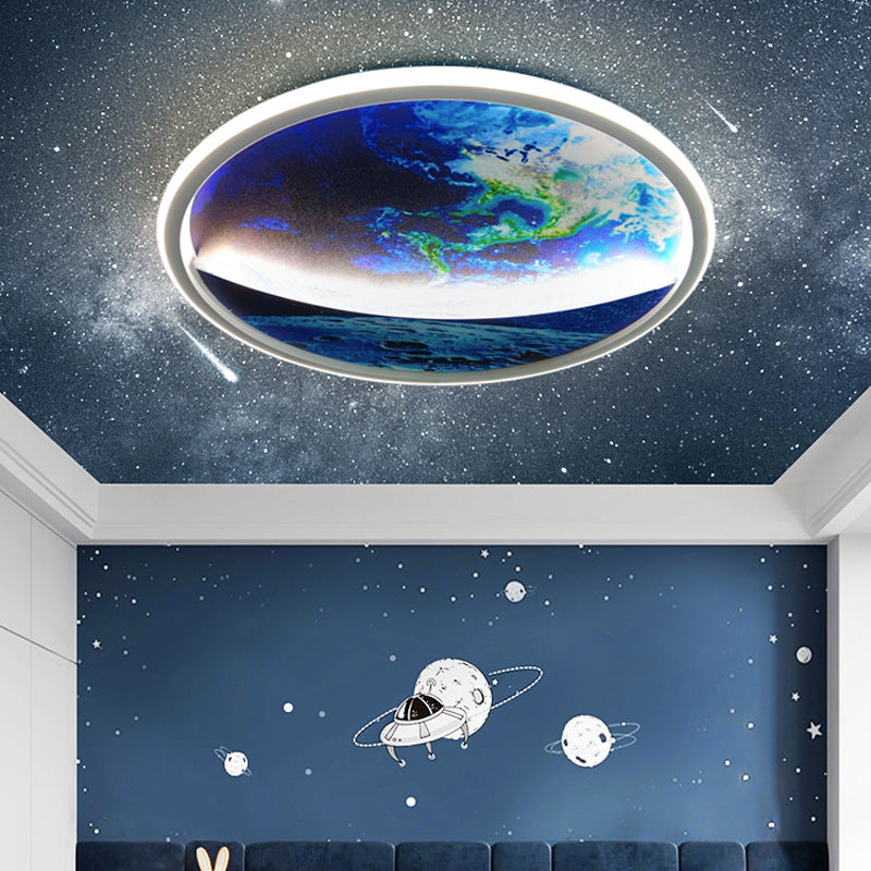 Modern Art Deco Planet Earth Round Silicon Iron LED Flush Mount Ceiling Light for Living Room