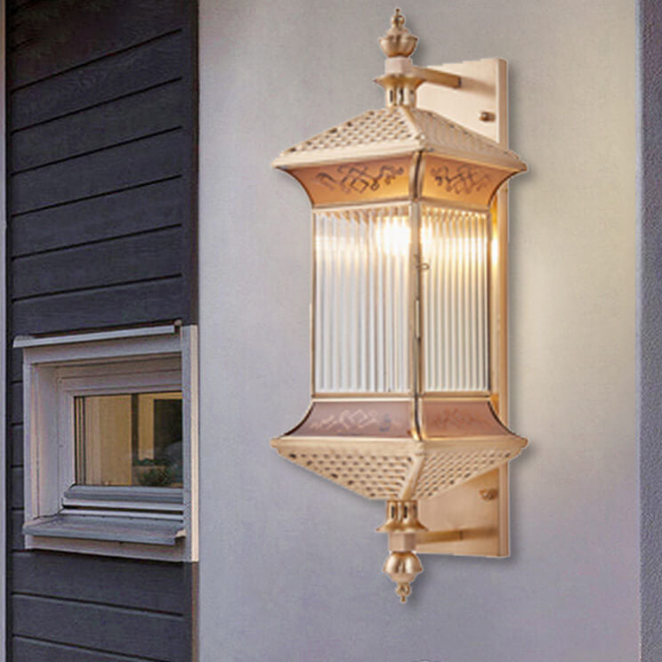 Contemporary Industrial Brass Finish Frame Glass Shade 1/3-Light Wall Sconce Lamp For Outdoor Patio Lumendat