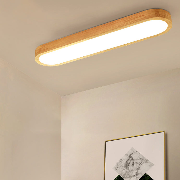 Traditional Japanese Rectangular Solid Wood Acrylic LED Flush Mount Ceiling Light For Living Room Lumendat