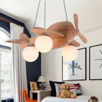 Lumendat Contemporary Creative Wooden Propeller Plane 3-Light Kids Chandelier For Living Room Lumendat