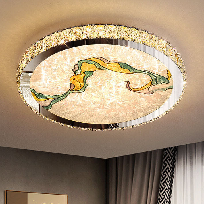 Modern Luxury Enamel Crystal Round LED Flush Mount Ceiling Light Lumendat