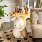 Lumendat Contemporary Creative Kids Flower Rabbit Resin Wood End Table 1-Tray For Bedroom Lumendat