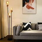 Industrial Retro Iron Black-Finished Frame Glass Ball 3-Light Standing Floor Lamp Lumendat