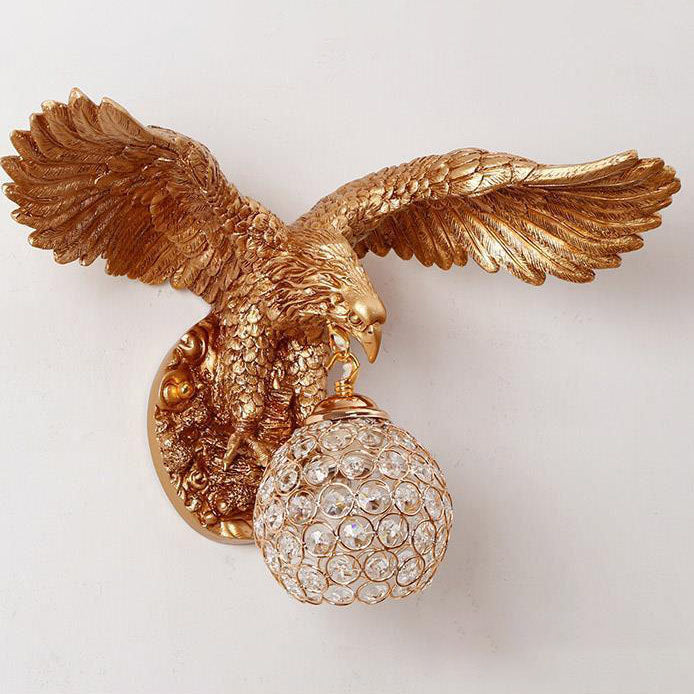 European Creative Resin Eagles Crystal Shade 1-Light Wall Sconce Lamp Lumendat
