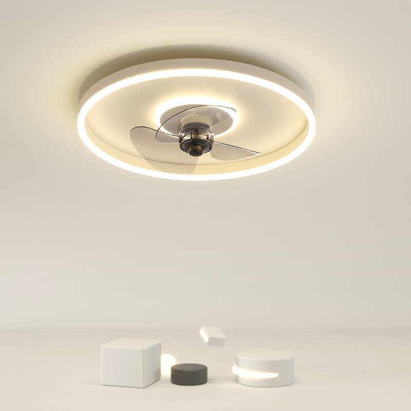 Contemporary Nordic Round Iron Silicone Aluminum Invisible LED Flush Mount Ceiling Fan Light For Living Room & Bedroom Lumendat